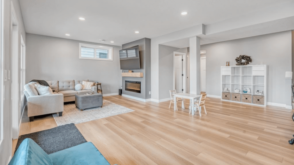 Clean and organized basement renovation job site