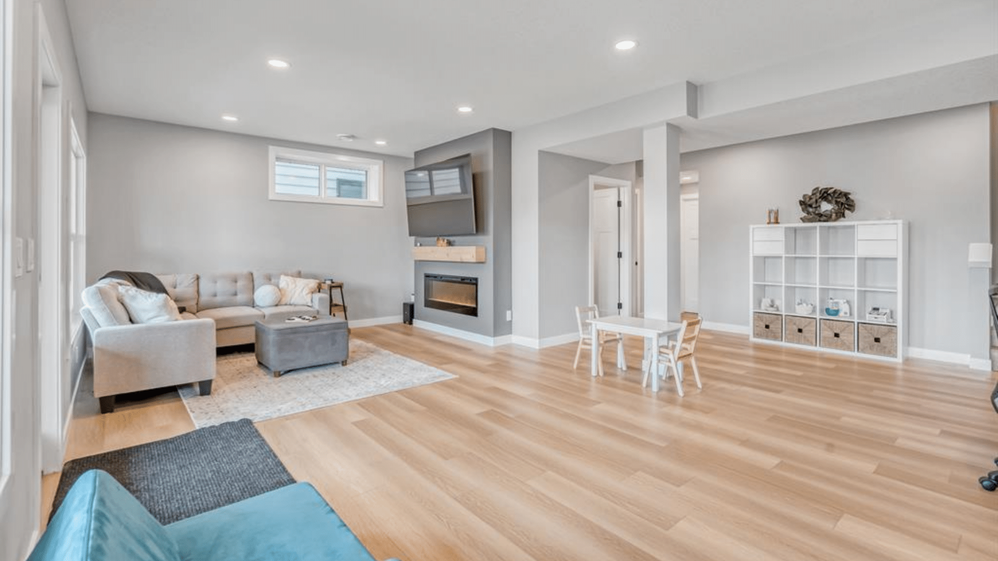 Clean and organized basement renovation job site